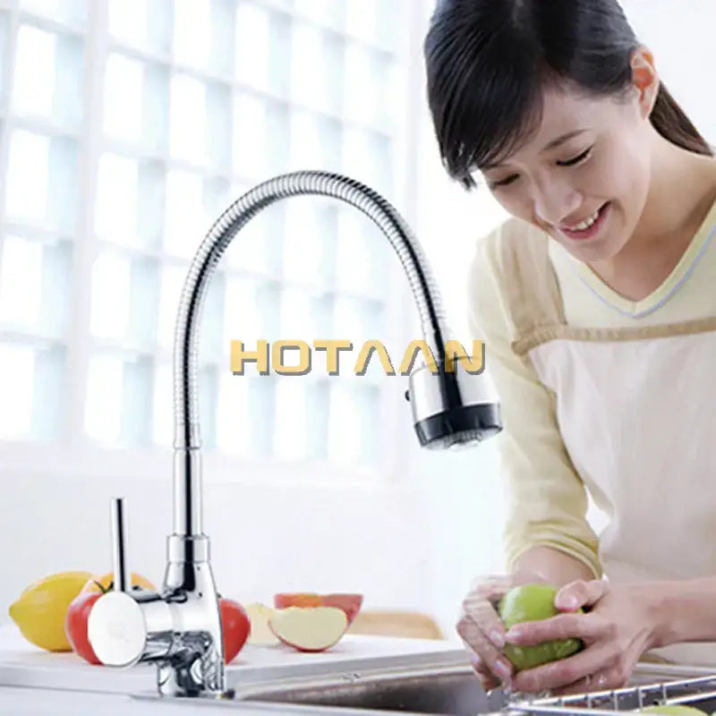 Chrome Brass Kitchen Faucet with Flexible Spray Head