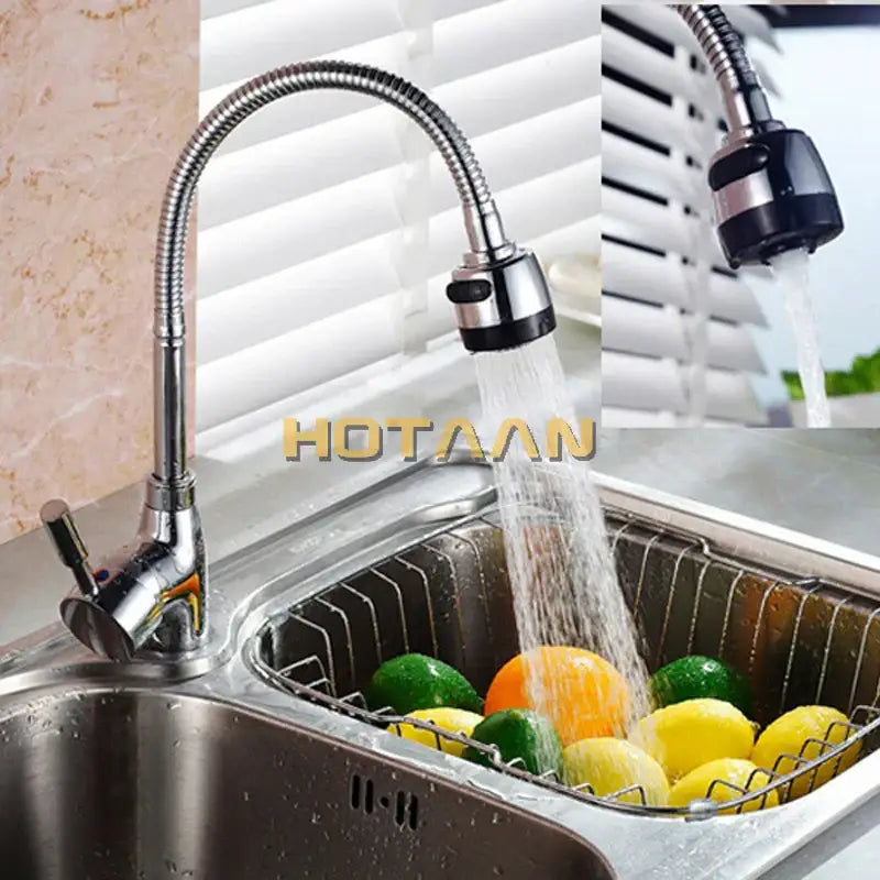 Chrome Brass Kitchen Faucet with Flexible Spray Head