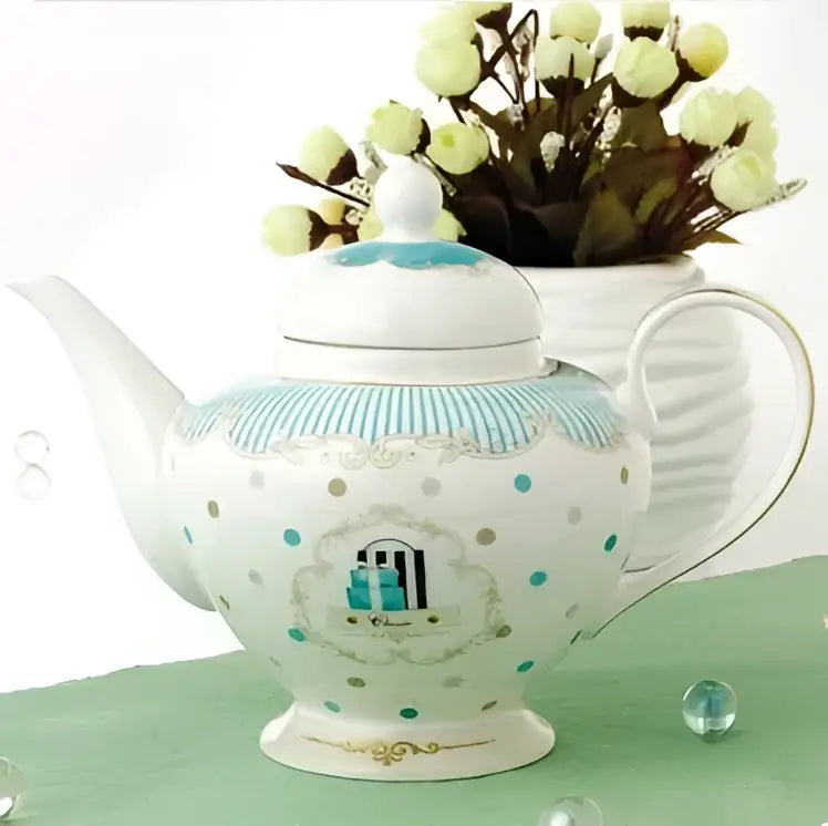 Blue Bone China Floral Tea Set with Gold Trim