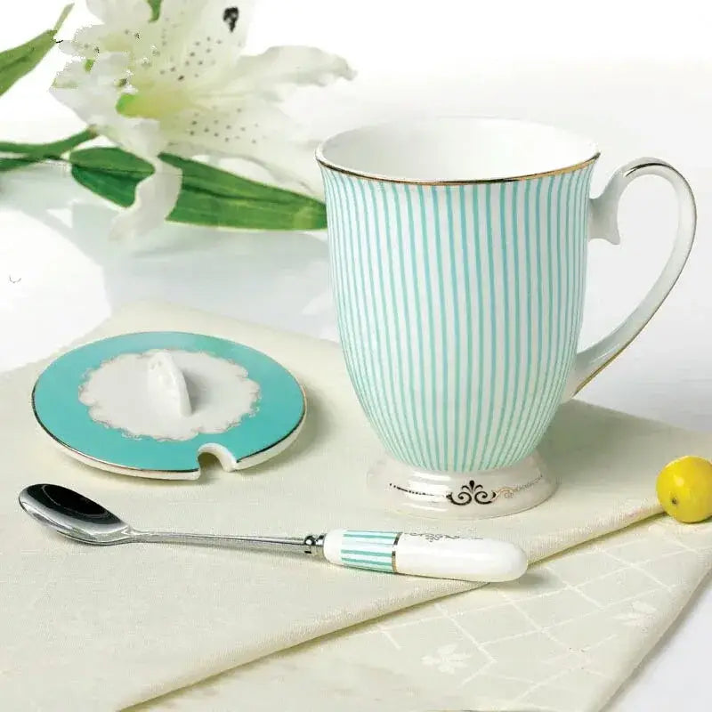 Blue Bone China Floral Tea Set with Gold Trim