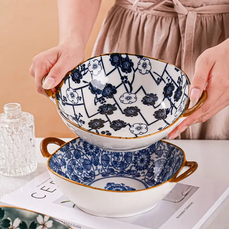 Blue Floral Ramen Bowl