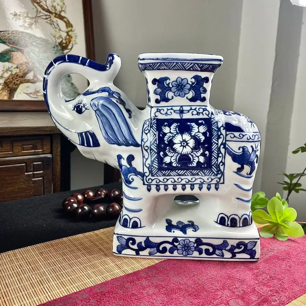 Blue Ceramic Elephant Statue