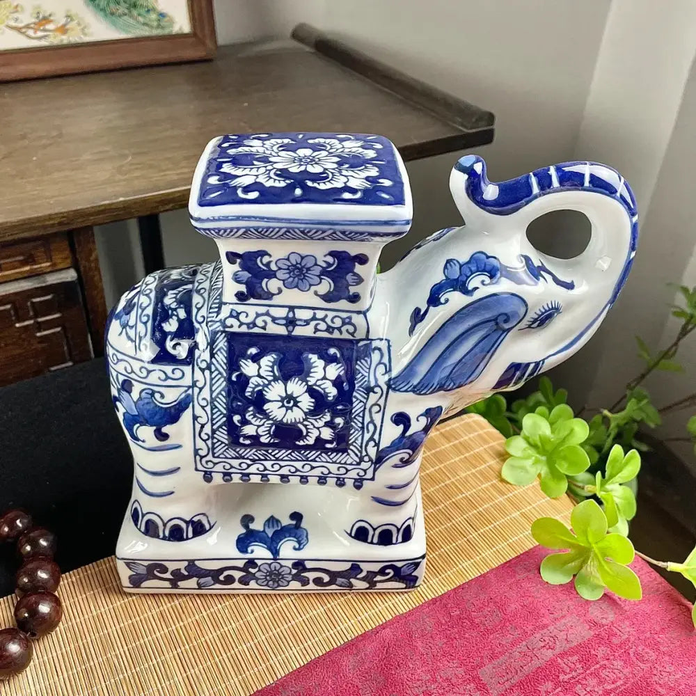 Blue Ceramic Elephant Statue