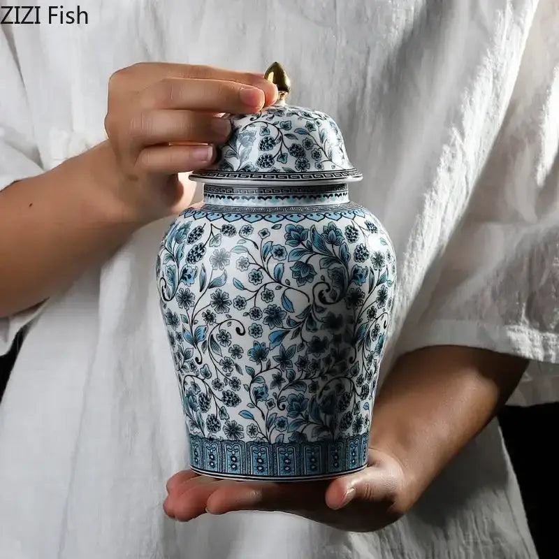 Blue Ceramic Ginger Jar Set