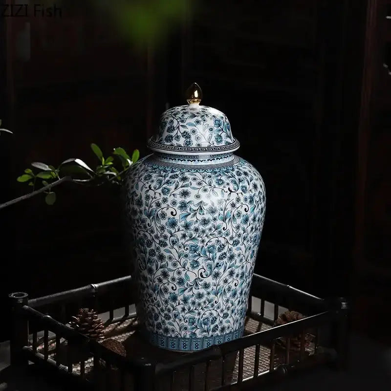 Blue Ceramic Ginger Jar Set