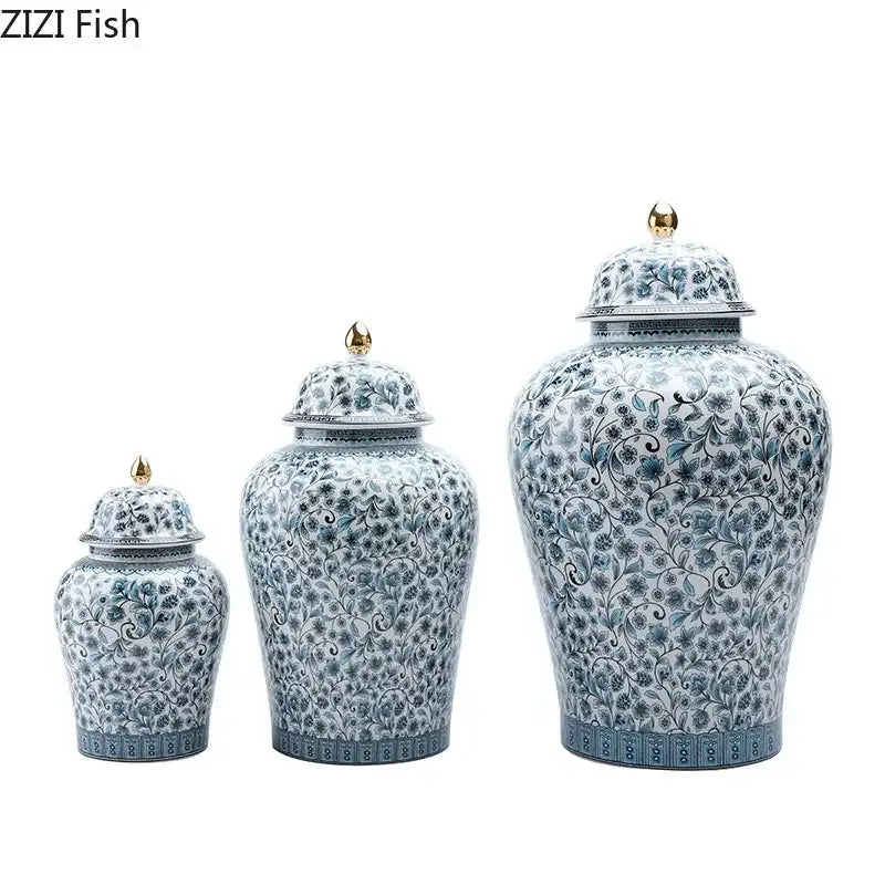 Blue Ceramic Ginger Jar Set