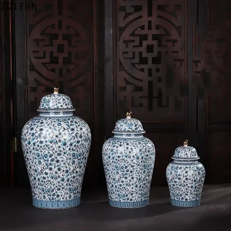 Blue Ceramic Ginger Jar Set