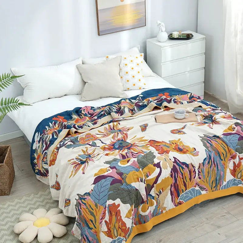 Cotton Birds Floral Blanket Set