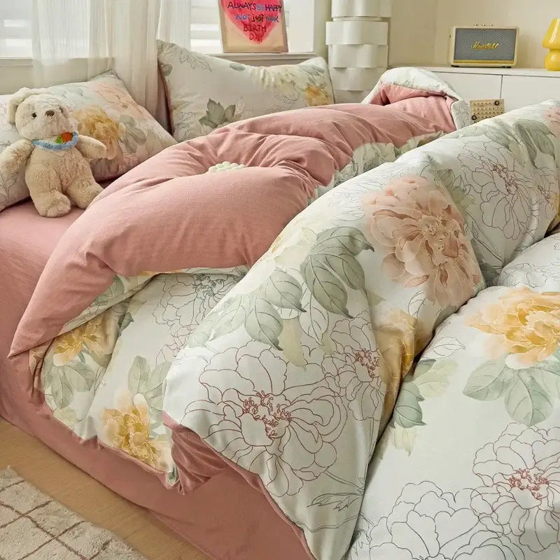 Peach Cream Cotton Quilt Set