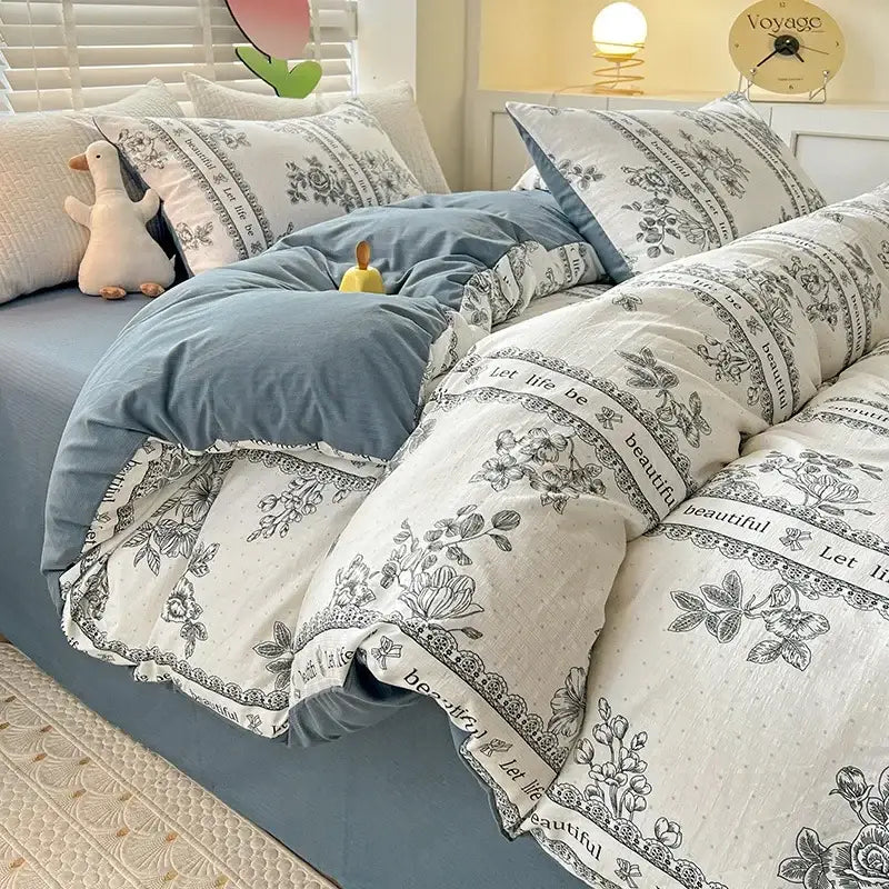 Peach Cream Cotton Quilt Set