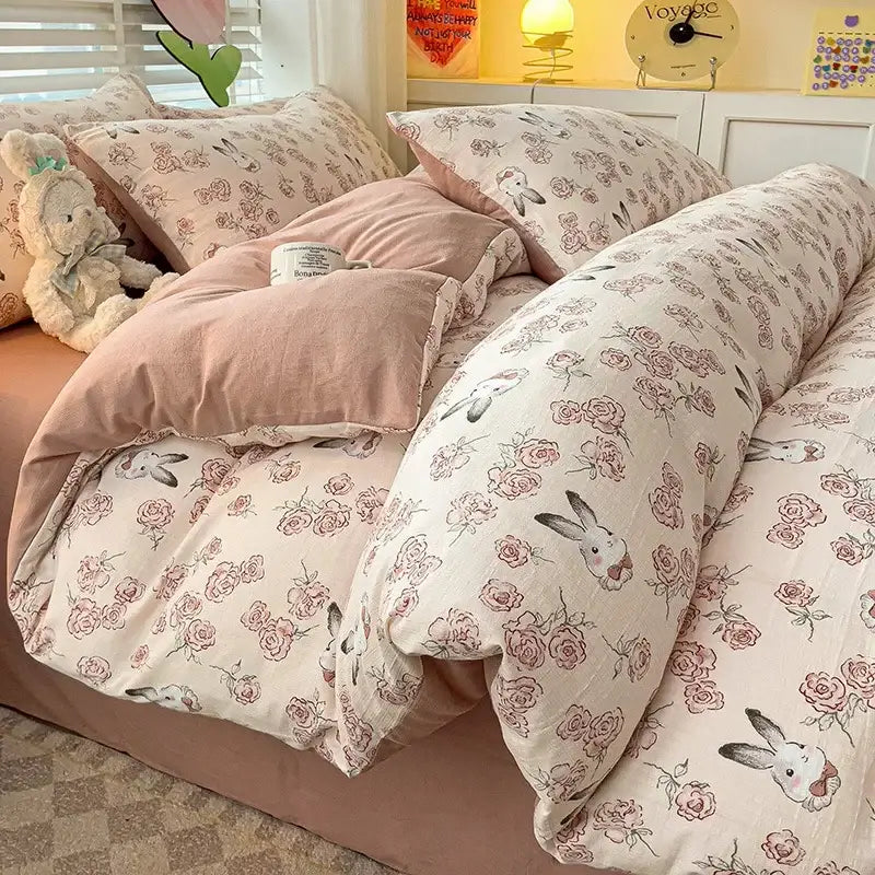 Peach Cream Cotton Quilt Set