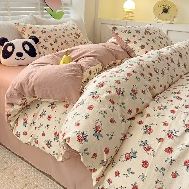 Peach Cream Cotton Quilt Set