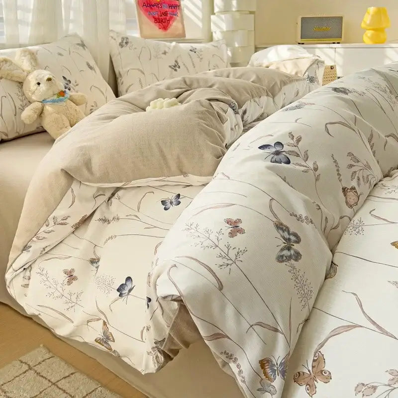 Peach Cream Cotton Quilt Set