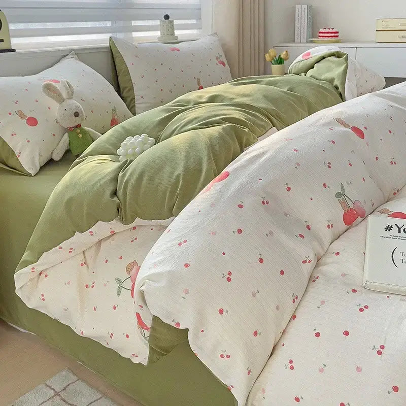 Peach Cream Cotton Quilt Set