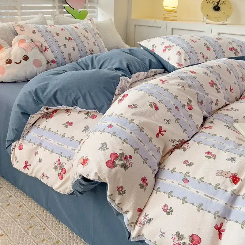 Peach Cream Cotton Quilt Set
