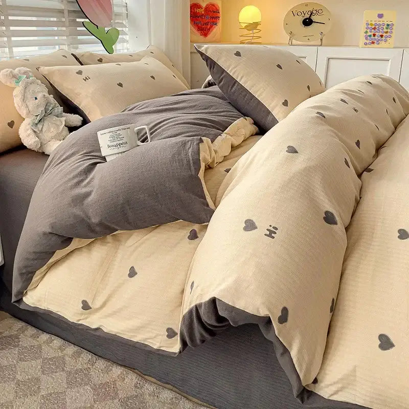 Peach Cream Cotton Quilt Set