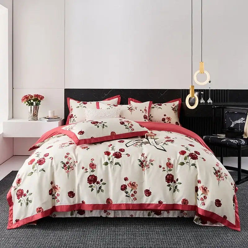 Red Cream Satin Trim Bedding