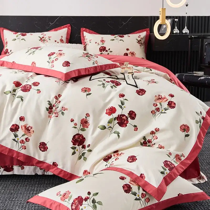 Red Cream Satin Trim Bedding