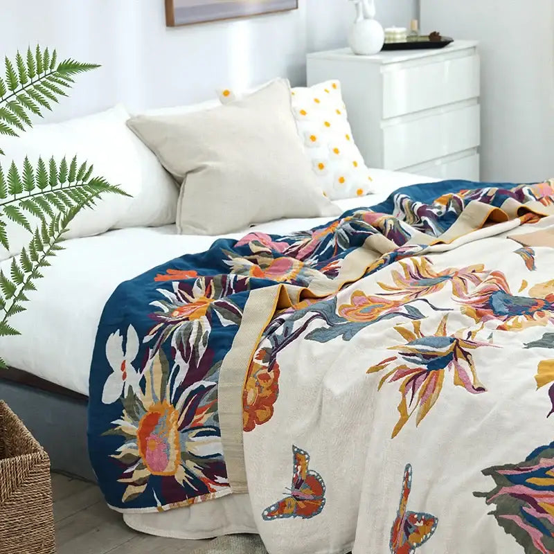 Cream Navy Cotton Throw