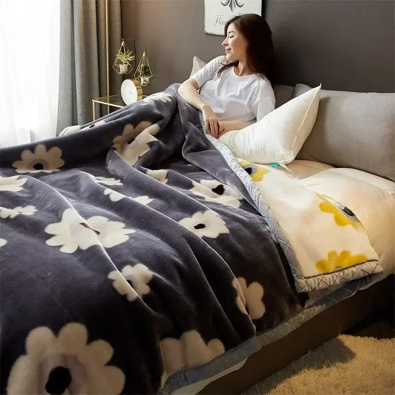 Gray Yellow Flocked Blanket