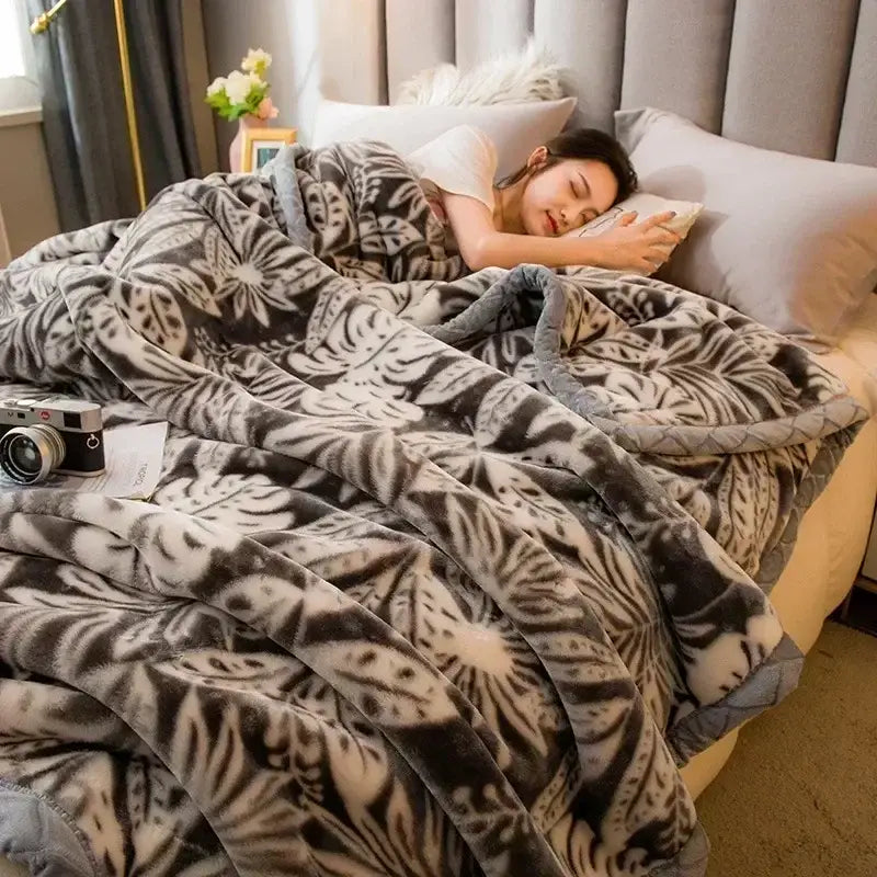 Gray Yellow Flocked Blanket