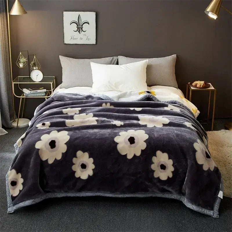 Gray Yellow Flocked Blanket