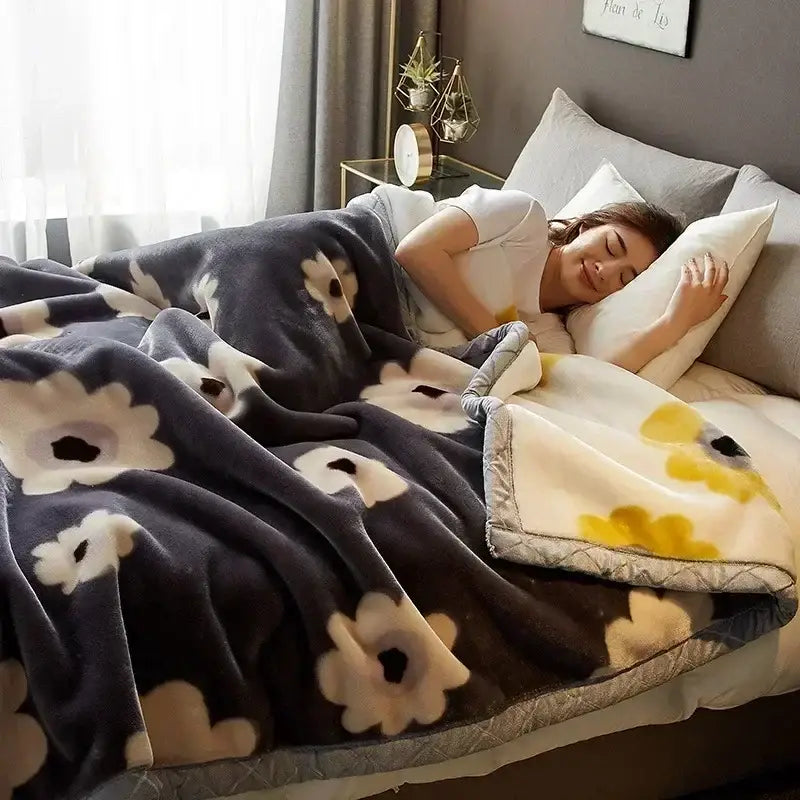 Gray Yellow Flocked Blanket