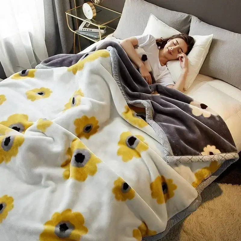 Gray Yellow Flocked Blanket