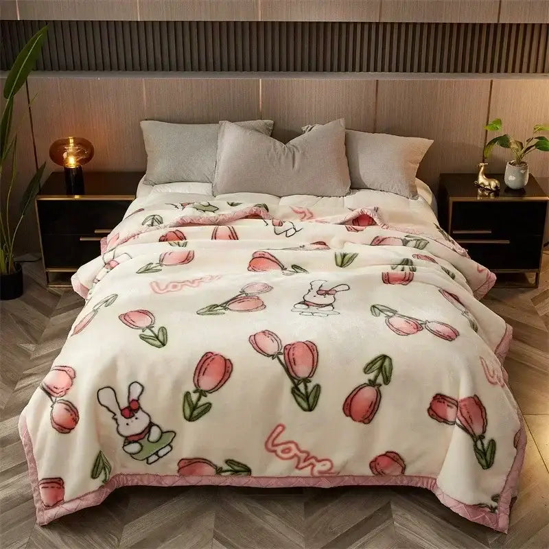 Gray Yellow Flocked Blanket