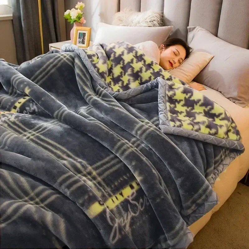 Gray Yellow Flocked Blanket