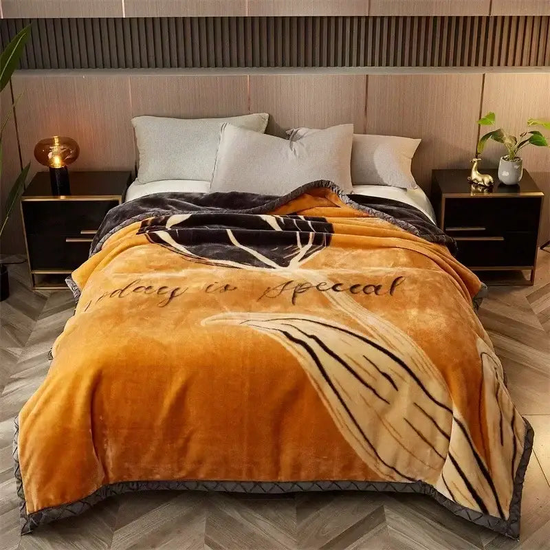 Gray Yellow Flocked Blanket