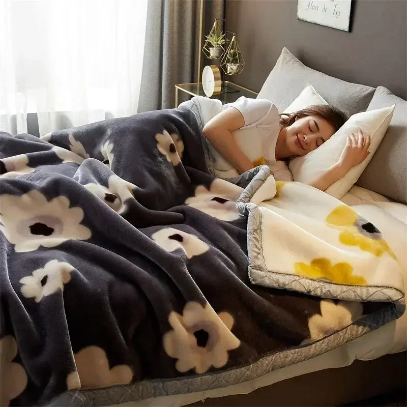 Gray Yellow Flocked Blanket