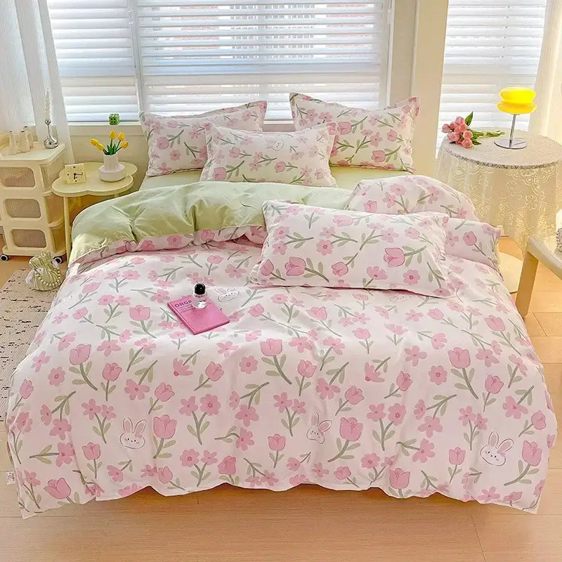 Rose Cotton Bedding Set with Breathable Fabric