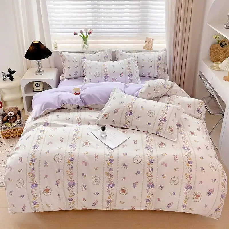 Rose Cotton Bedding Set with Breathable Fabric