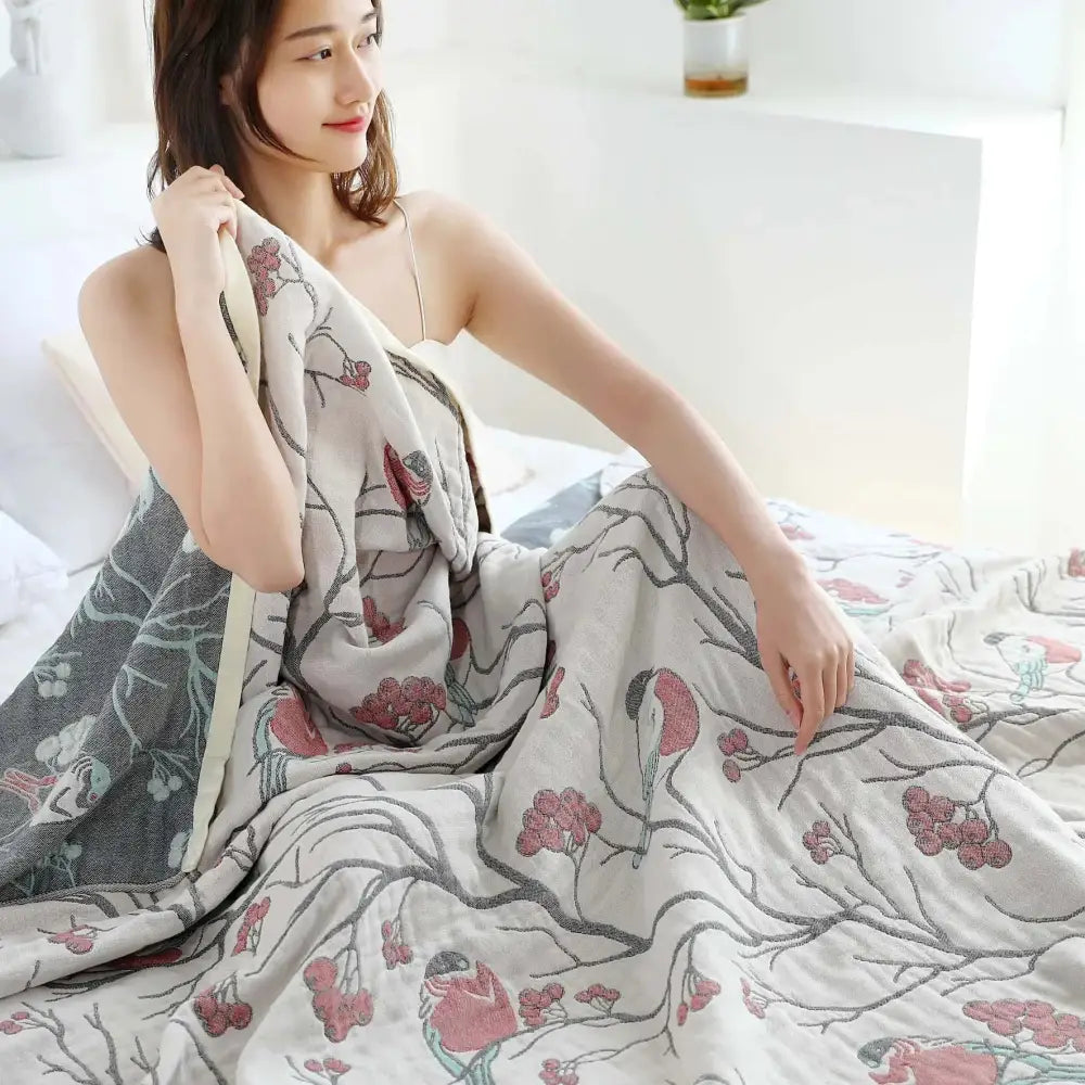 Red Bird Cotton Summer Blanket