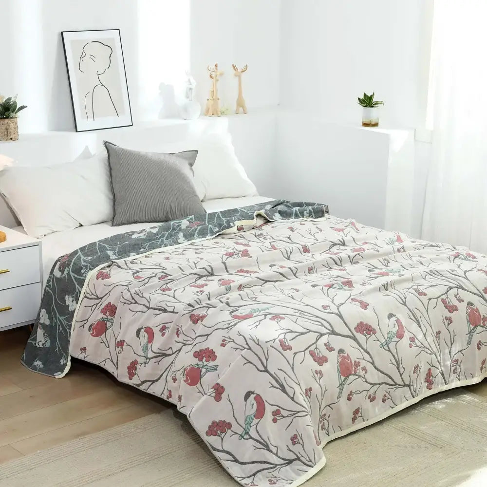 Red Bird Cotton Summer Blanket