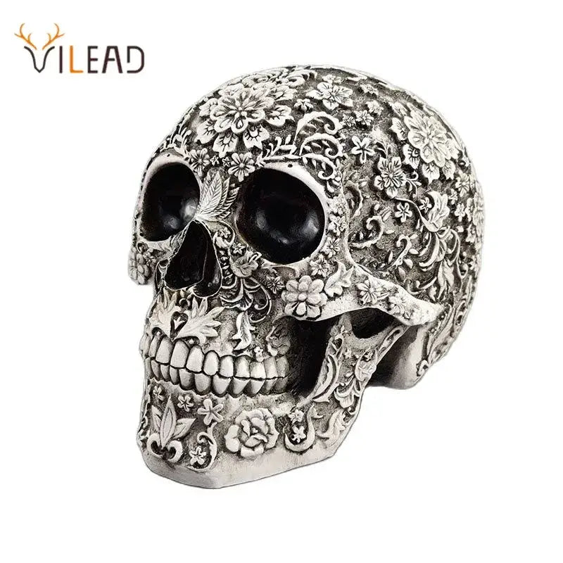 Silver Carved Skull Figurine