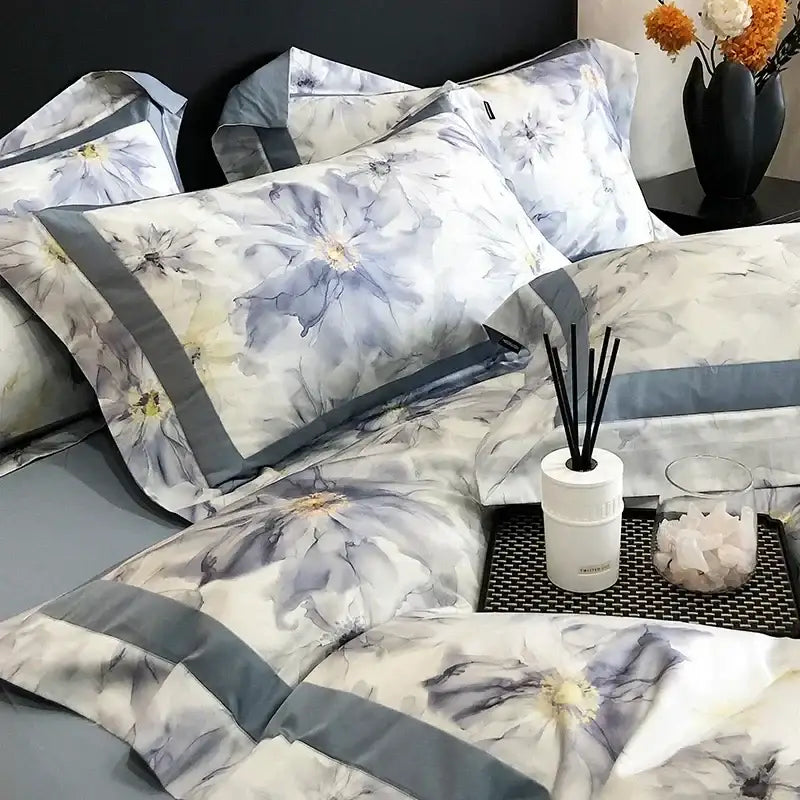 Blue Egyptian Cotton Bedding Set Queen Size