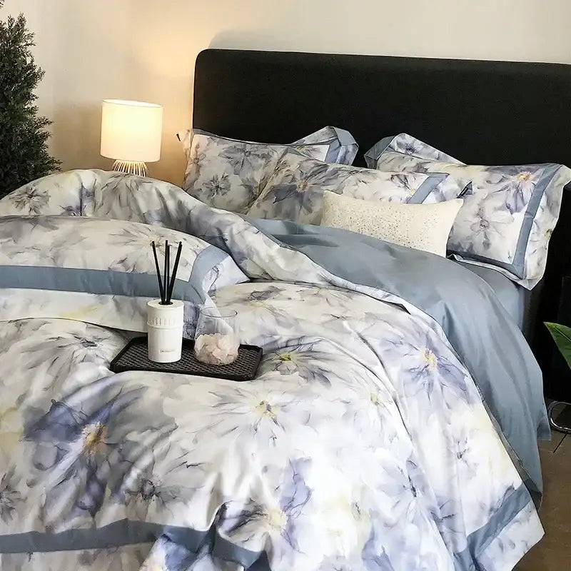 Blue Egyptian Cotton Bedding Set Queen Size