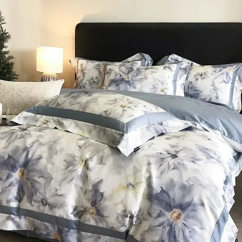 Blue Egyptian Cotton Bedding Set Queen Size