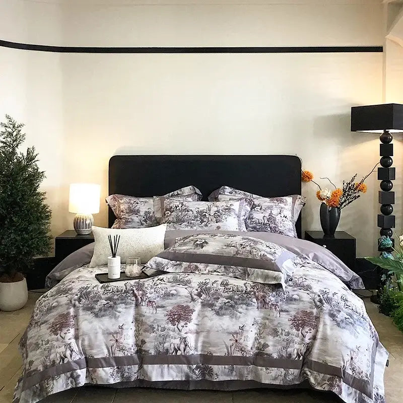 Blue Egyptian Cotton Bedding Set Queen Size
