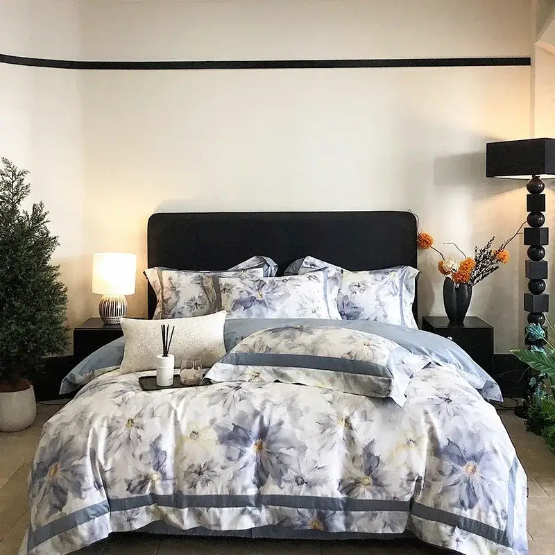 Blue Egyptian Cotton Bedding Set Queen Size