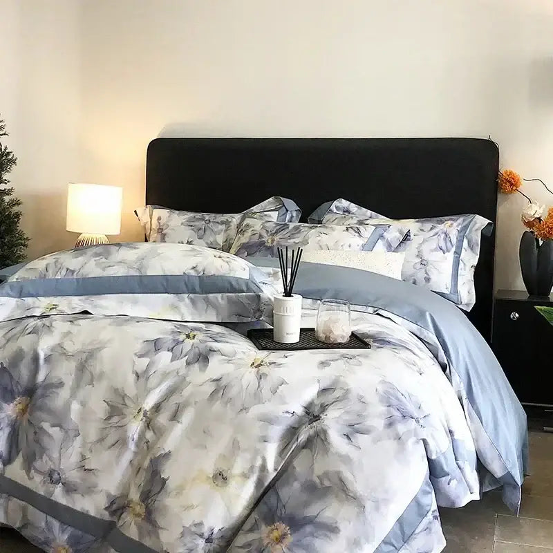 Blue Egyptian Cotton Bedding Set Queen Size