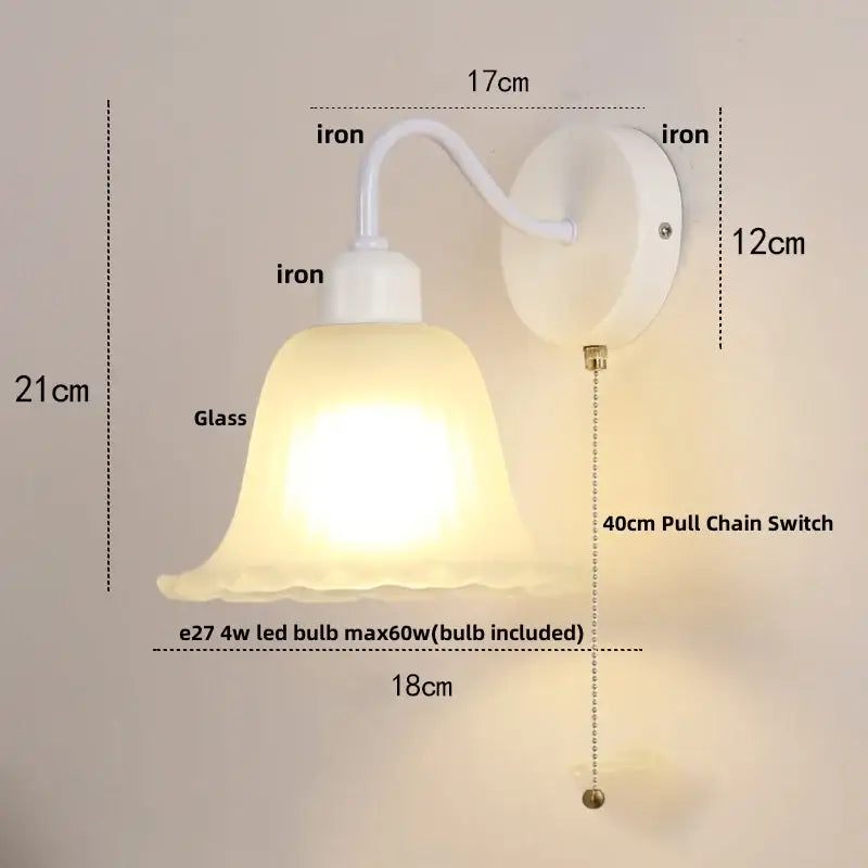 White Glass Pull Chain Sconce