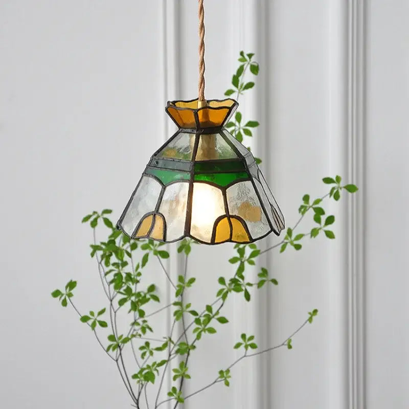 Green Glass Brass Pendant Lamp