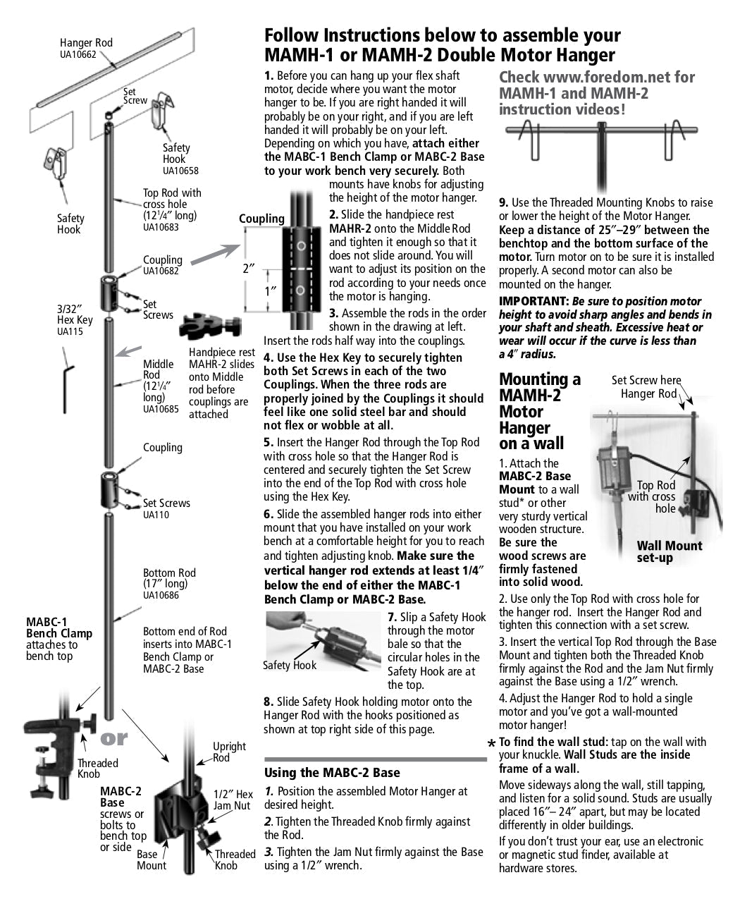 Double Motor Hanger with Mounting Clamp - Foredom