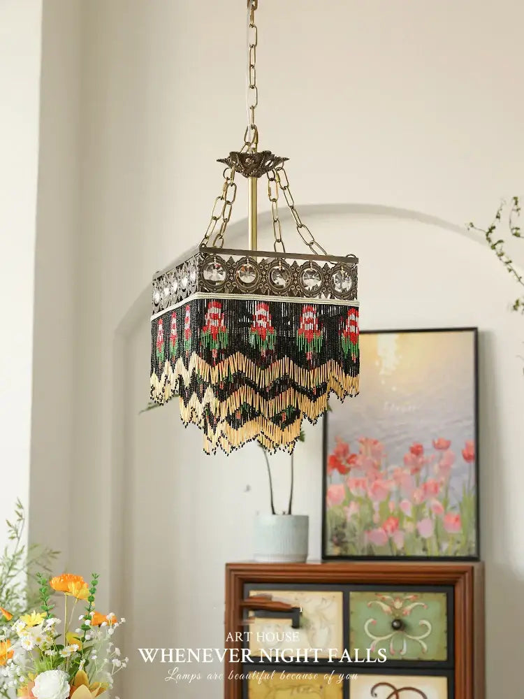 Brass Crystal Floral Chandelier