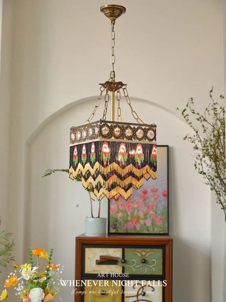 Brass Crystal Floral Chandelier