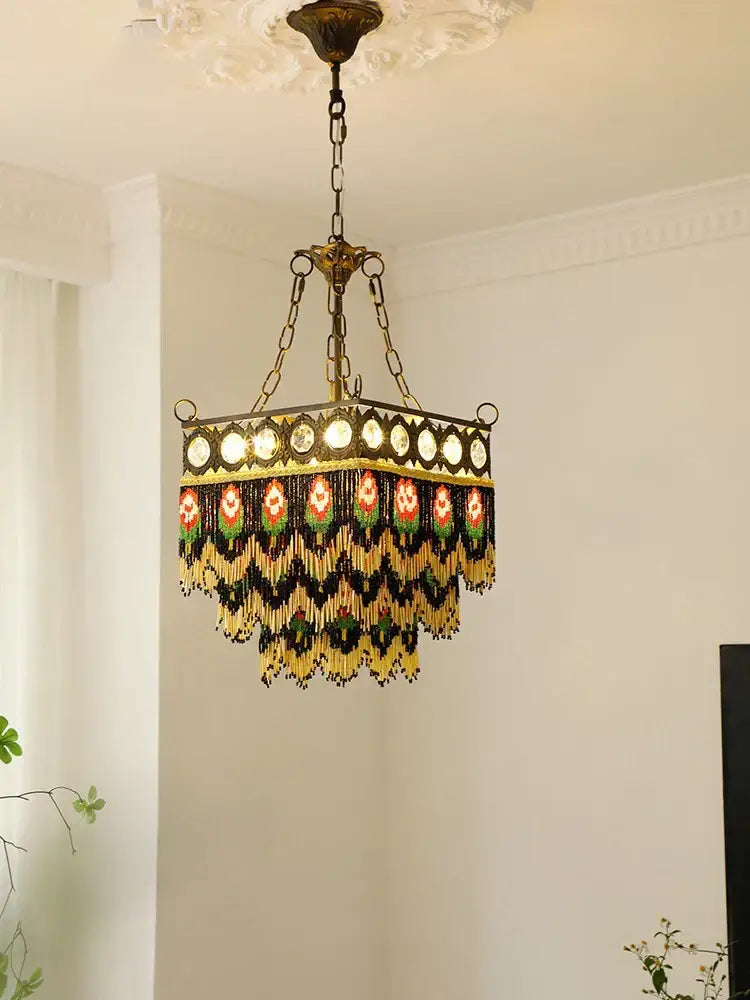 Brass Crystal Floral Chandelier