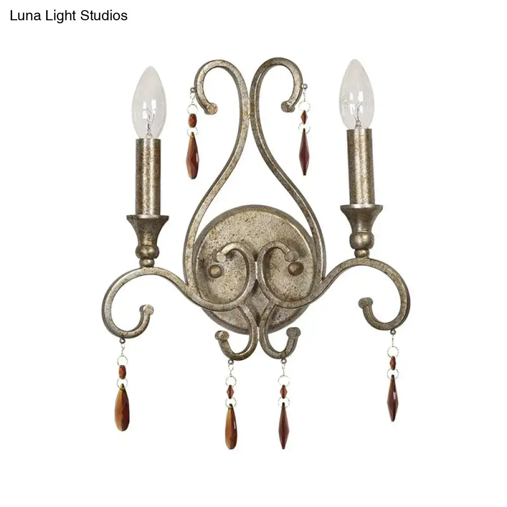 Aged Silver Crystal Wall Lamp French Country